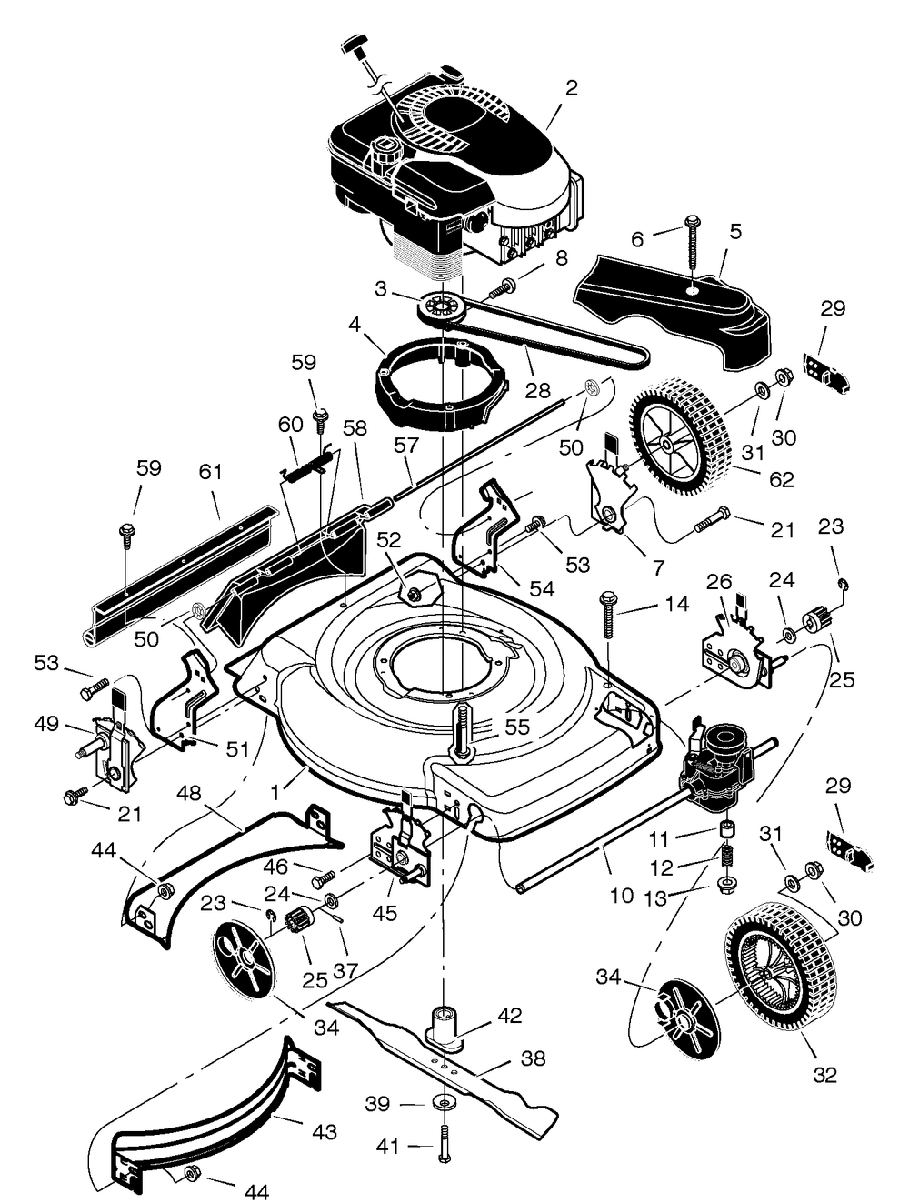 Mower Housing Assembly Diagram and Parts List for 228512X8A 2005 Briggs and Stratton Lawn Mower